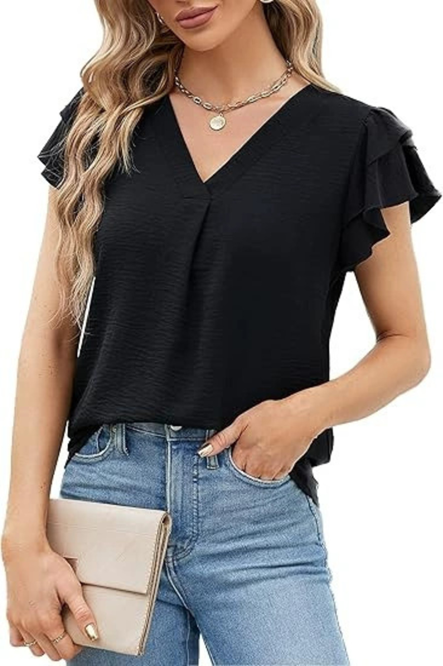 ZARA Fall Plus Size Solid Pink Print Loose Ruffle Sleeve Blouse